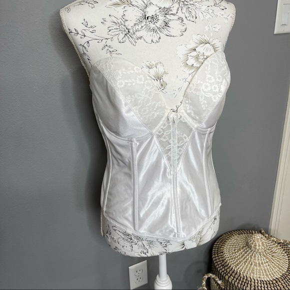 Vintage Va Bien Satin Corset White Lace Accent With Removable Cup Hook Eye 38D - Picture 1 of 4